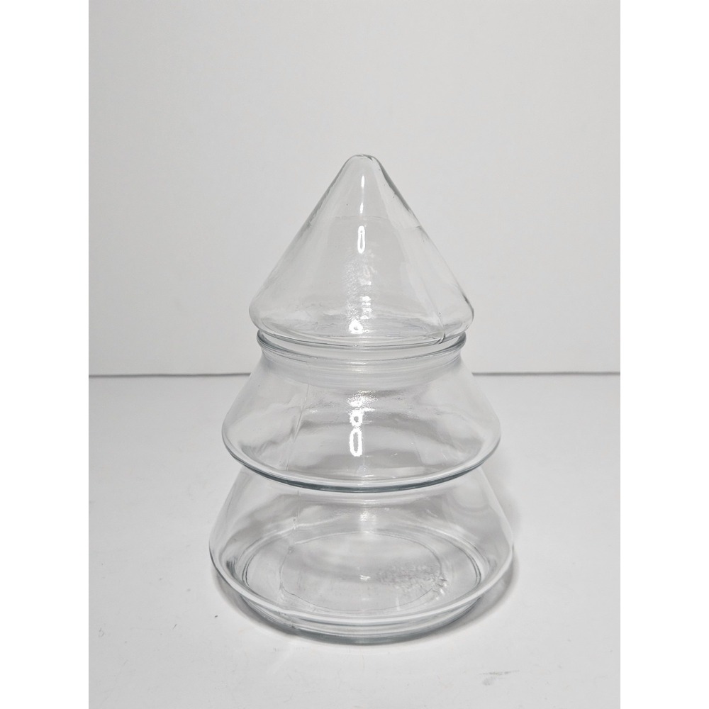 Clear Glass Christmas Tree Apothecary Candy Jar Lid 6.5" Vintage Anchor Hocking